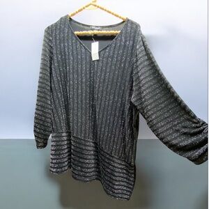 * Dressbarn 2X Glittering Black Long Sleeve high low v neck glitter new